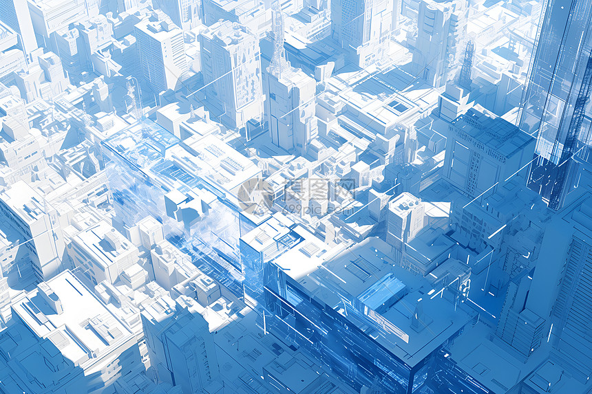 蓝色城市的抽象之美图片