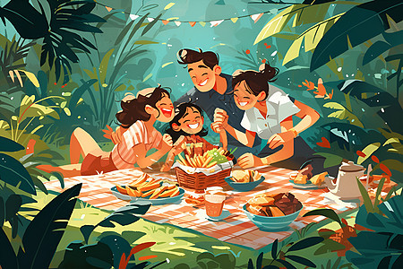 欢乐野餐的家庭图片