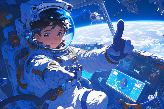 太空站中的少年图片