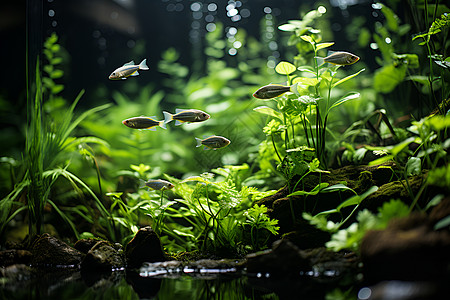 鱼缸中的植物高清图片