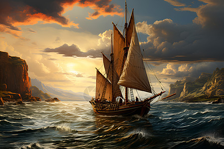 驶向大海的帆船图片