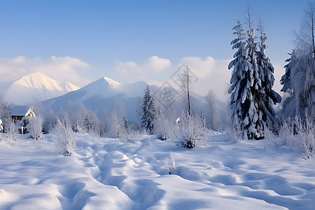 雪山村庄背景图片