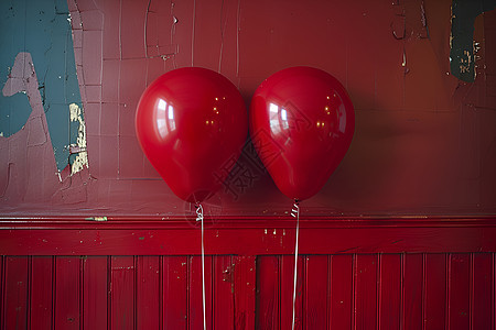 两只充气气球在红墙前图片