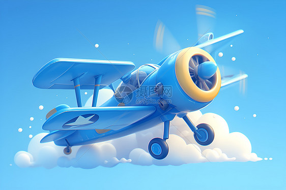 空中蓝色的小飞机图片