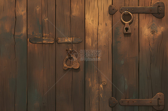 老旧木门上的金属锁扣图片