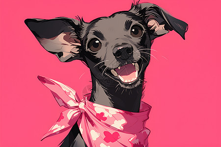 黑色小狗戴着粉色蝴蝶结图片