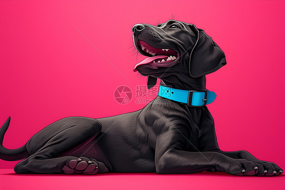 黑色小狗在粉色背景上图片