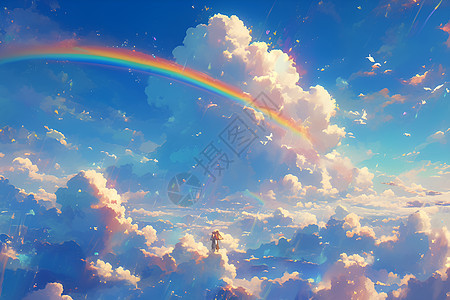 蓝天中的彩虹图片