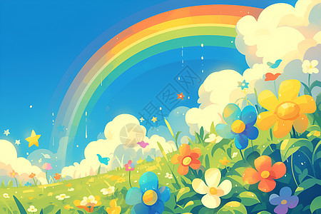 草地上的绚丽彩虹图片