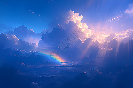 云海中的彩虹图片