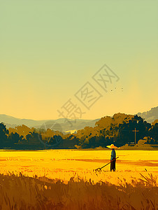 金黄稻田里的农民图片