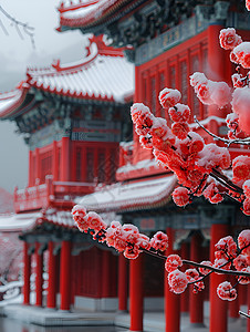红墙白雪景观背景图片