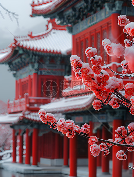 红墙白雪景观图片