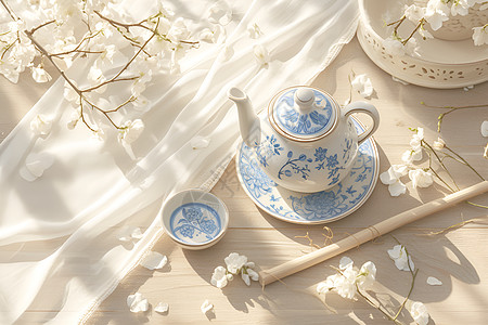蓝白瓷茶具图片