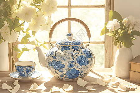 精致的青花瓷茶具图片