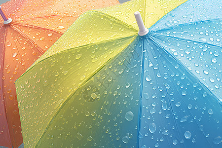 多彩伞上雨滴图片