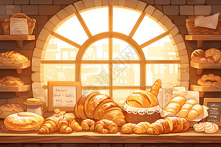 窗户前的面包图片