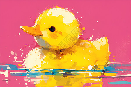 倒鸭子可爱的小黄鸭在水中浮游插画