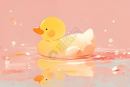 鸭子在粉色背景中嬉戏图片