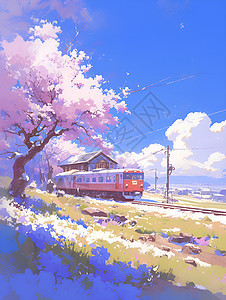 火车穿过春日的世界图片