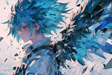 蓝发男子的翅膀图片
