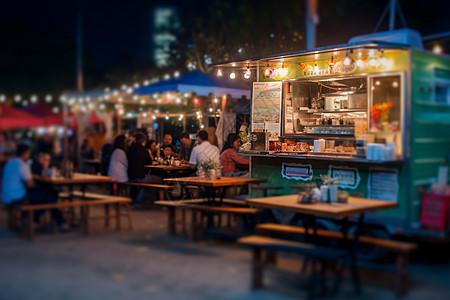 美食城市夜幕下的美食摊贩背景