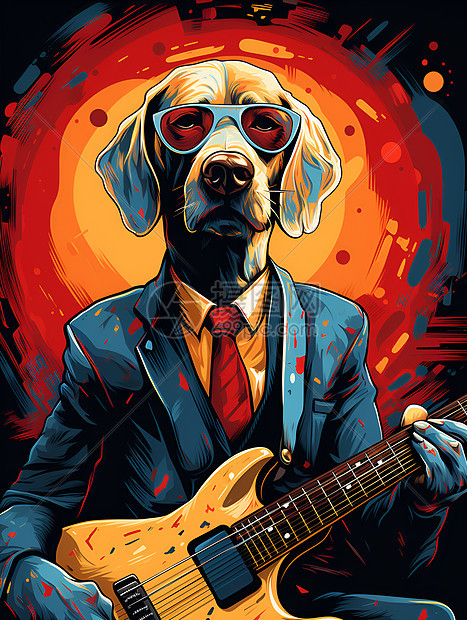 弹吉他的狗狗图片