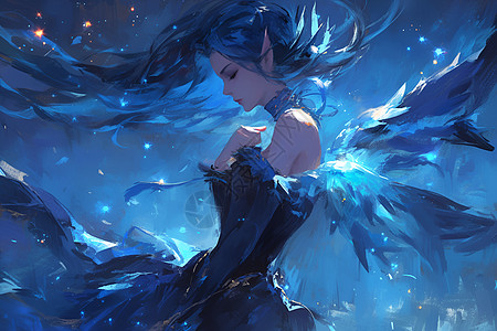 幻境中的蓝发仙女高清图片