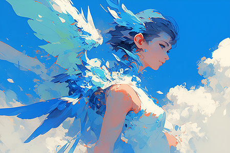 蓝色精灵翱翔于白云中图片