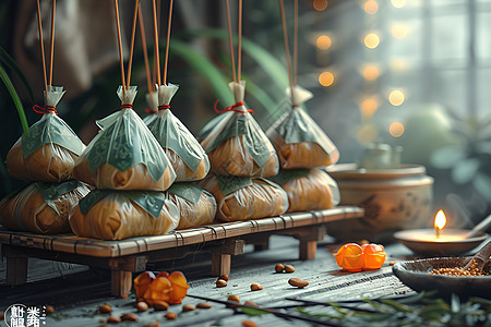 传统市场摊位上的粽子图片