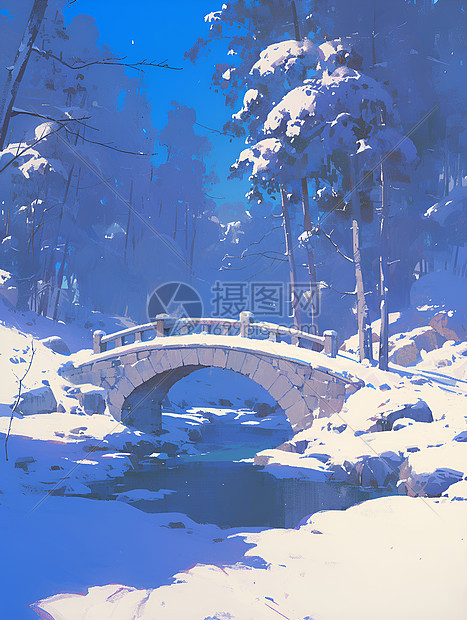 冬日白雪桥梁图片