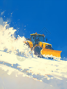 风雪中的黄色铲车图片
