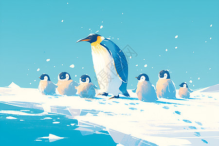 企鹅行走在冰上背景图片