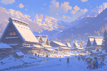 冬日繁忙的山村图片