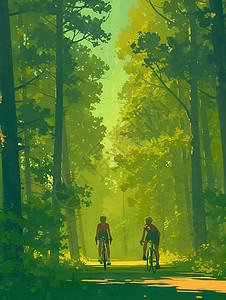 森林里自由骑行的人图片