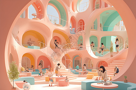 梦幻的粉色建筑图片