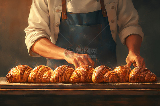 制作面包食物的糕点师图片