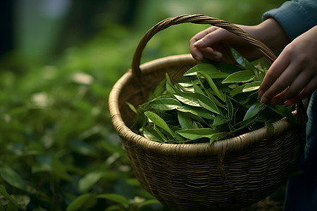 篮子里的茶叶背景图片