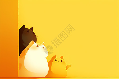 黄色背景中的可爱猫咪背景图片