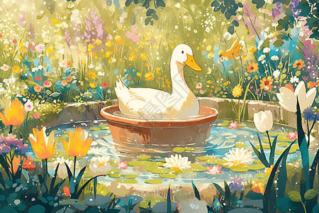池塘中的鸭子图片