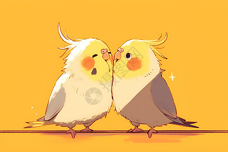 两只可爱的鹦鹉插画图片