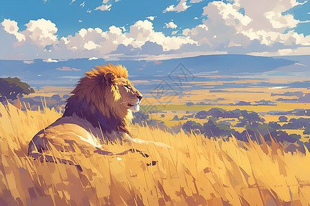 狮子休憩在大草原上图片