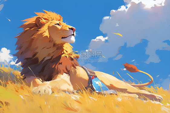 狮子在大草原上休息图片