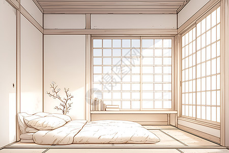 卧室内的白色床铺图片