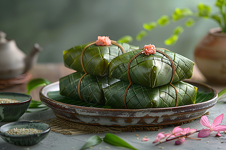 精致的竹叶粽子图片