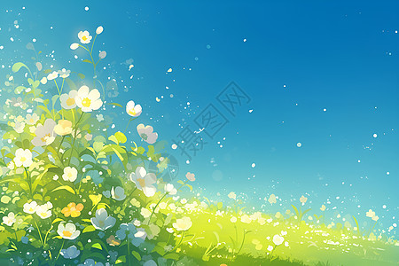 蓝天下的花丛图片