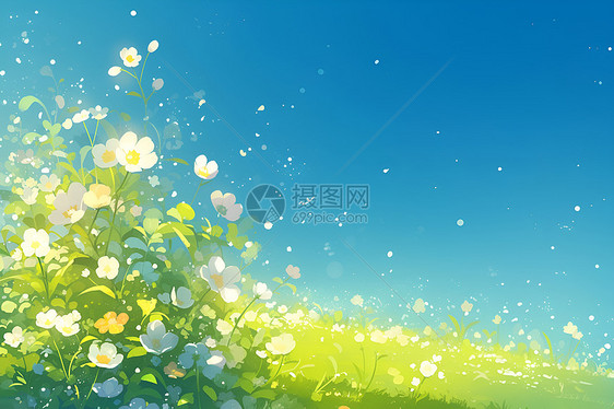 蓝天下的花丛图片