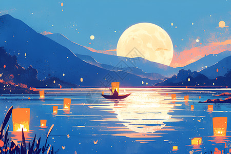 湖泊的月色背景图片
