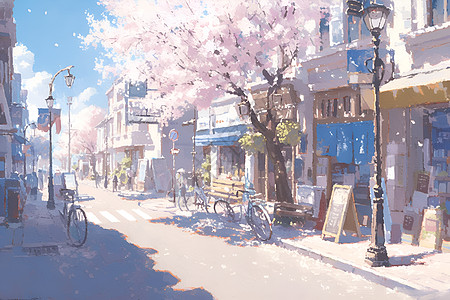 街道上盛开的樱花图片