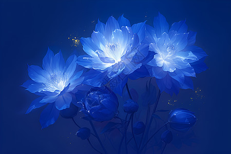 蓝光映衬下的花朵图片